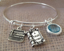... typewriter book and stone- for the writer author-Alex and Ani inspired