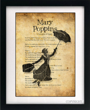 Mary Poppins Song Lyrics Art Book Print - A4 or A3 Large Vintage Page ...