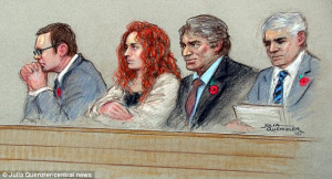 the dock: (Left to right) Andy Coulson, Rebekah Brooks, Charlie Brooks ...