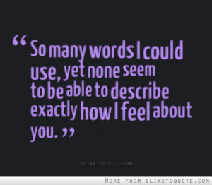 So many words I could use, yet none seem to be able to describe ...
