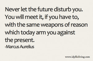 Never let the future disturb you. You will meet it, if you have to ...