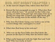 Bud, Not Buddy Powerpoint Study Guide with Comprehension Questions for ...