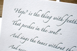Hope Quote by Emily Dickinson, Letterpress printed flat card by Full ...