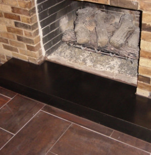 stained concrete fireplace hearth