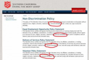 Salvation Army Southern California has a gay inclusive EEO policy .