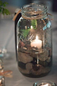 river pebbles mason jar floating candle - Google Search