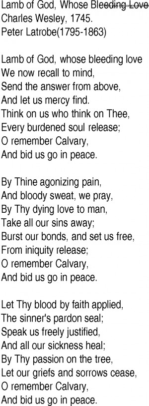 ... Gospel Song: Lamb of God, Whose Bleeding Love by Charles Wesley lyrics