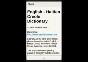 ... Haitian Creole dictionary. Haitian Creole language is used in Haiti