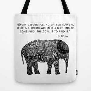 Buddha Quote with Henna Elephant Tote Bag