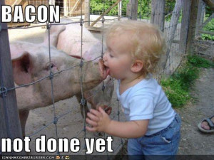 Funny kid kissing pig image photo picture