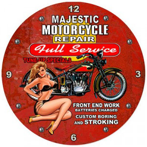 Majestic Motorcycle Repair Metal Wall Clock