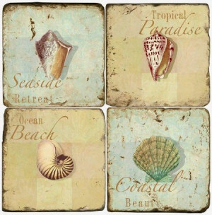 Marble beach coasters with shells