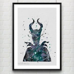 Maleficent Disney Watercolor Art Poster Print, Baby Girl Nursery Decor ...