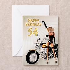 54th Birthday card with a motorbike girl Greeting for