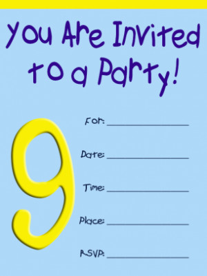 9th Birthday Party Cards