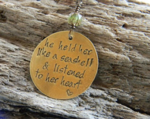 hand stamped quote necklace, seashell