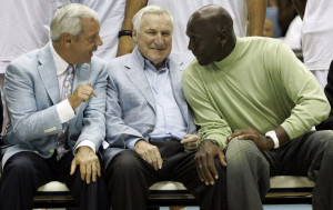 North Carolina coach Roy Williams, from left, former coach Dean Smith ...