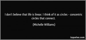 that life is linear. I think of it as circles - concentric circles ...