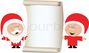 ... 'Santa's Wish List. Santa Claus and wife holding blank paper scroll