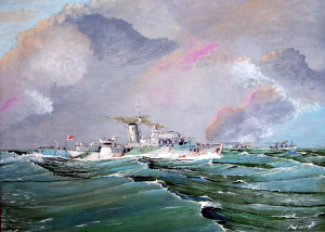 hms bluebell a flower class corvette depicted at dawn sometime in 1943 ...