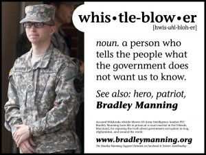 Poster in support of Pvt. Bradley Manning, going up in the Washington ...