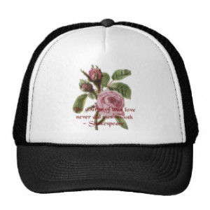 Shakespearean Love Quote and Vintage Red Rose Trucker Hats