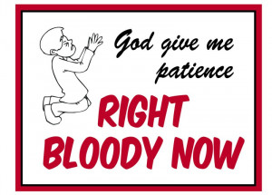 ... Magnets » Fridge Magnet 732 - God give me patience RIGHT BLOODY NOW