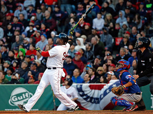 The Red Sox´s David Ortiz watches his three-run homer in front of ...