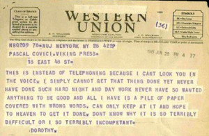 In case the image of this June 28, 1937 telegram sent to her editor ...