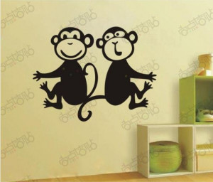 Black Cartoon Monkey Children Removable Wall Decals Vinyl Art DIY 3D ...