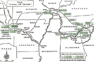 map showing the Trail of Tears, a forced march of the Cherokees and ...