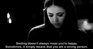 , elena gilbert, fake smile, gif, gifs, happy, nina dobrev, quote ...