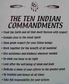 The Native American commandments -Except the Great Spirit but after ...