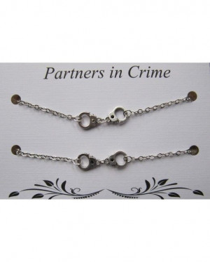... Double Handcuff Partners in Crime Bracelet with Quote and Box - Silver