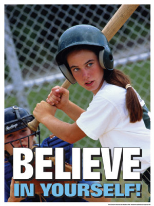 Girls Baseball Believe in Yourself Motivational Poster - Fitnus Corp.