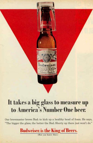 Old Budweiser ad - Red triangle background and a Budweiser bottle and ...