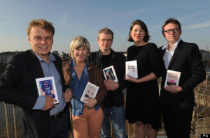 Graeme Simsion left Jude Kelly second left Mark Haddon centre