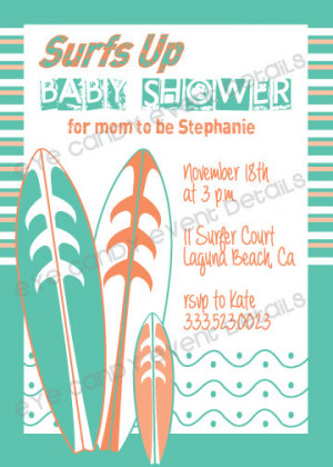 BABY SHOWER - Surfs up - Surfer Baby Invite - Surf Birthday - Baby ...
