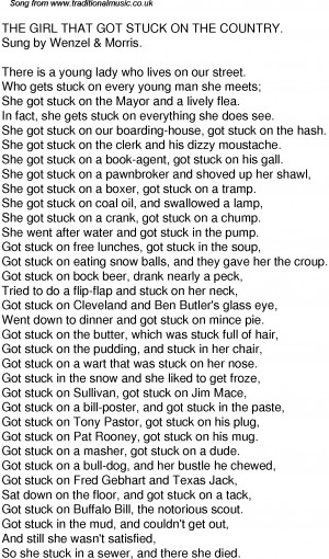 American Old Time Song Lyrics: 32 The Girl That Got Stuck On The ...