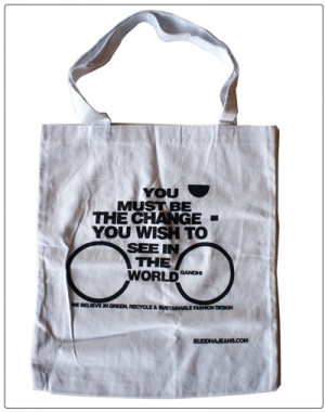 Give water, Gandhi quotes eco-bag $7. We donate 50% to charity: water