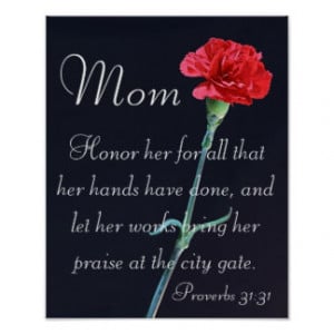 red carnation Mother's Day bible verse Proverbs Posters