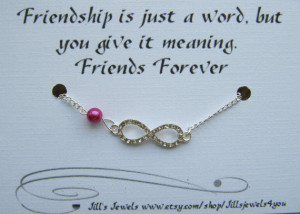 Friend Infinity Rhinestone Charm Bracelet a Pearl and Friendship Quote ...