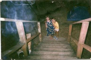 ... picture of ectoplasm around two little girls as they climb a stair