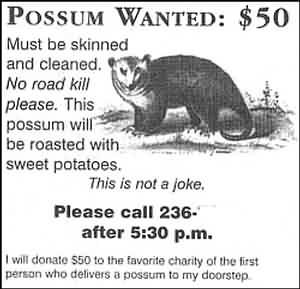 Tell Your Friends About 'Possum Wanted!'!