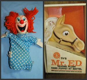 Bozo the Clown and Mr. Ed talking hand puppets