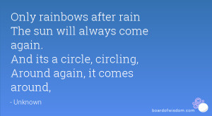 Only rainbows after rain The sun will always come again. And its a ...