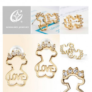 rhinestone bear amp stud earrings designer jewelry fashion brand gifts
