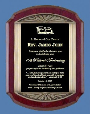 This unique pastor and church leadership plaque features a rosewood ...
