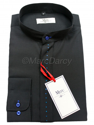 Home / Mens Designer Blue Diamante Black Grandad Collar Shirt