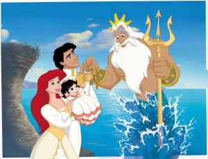 ... King Triton, Eric, and Melody in Little Mermaid II Return to the Sea